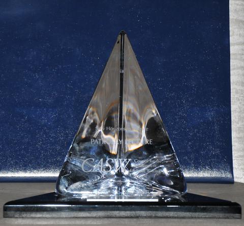 Photo of an engraved crystal prism